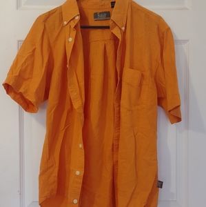 Men's orange colored collared shirt sleeve button up